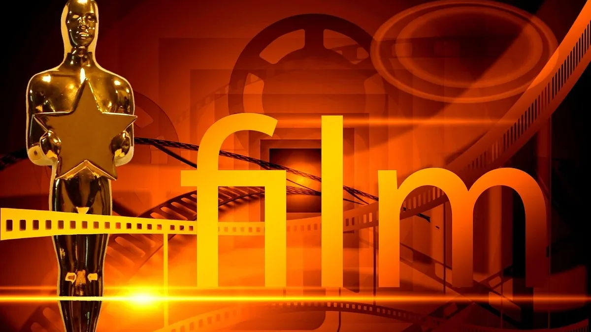 An Oscar statuette, a film strip, and the word "film" in large letters.